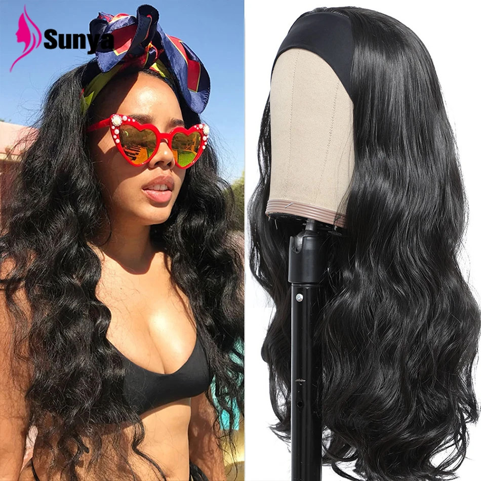 

Body Wave Malaysia Ice Headband Wigs 28Inch Long Curly Wig Synthetic Wig With Headband For Women No Glue No Sew Natural Color