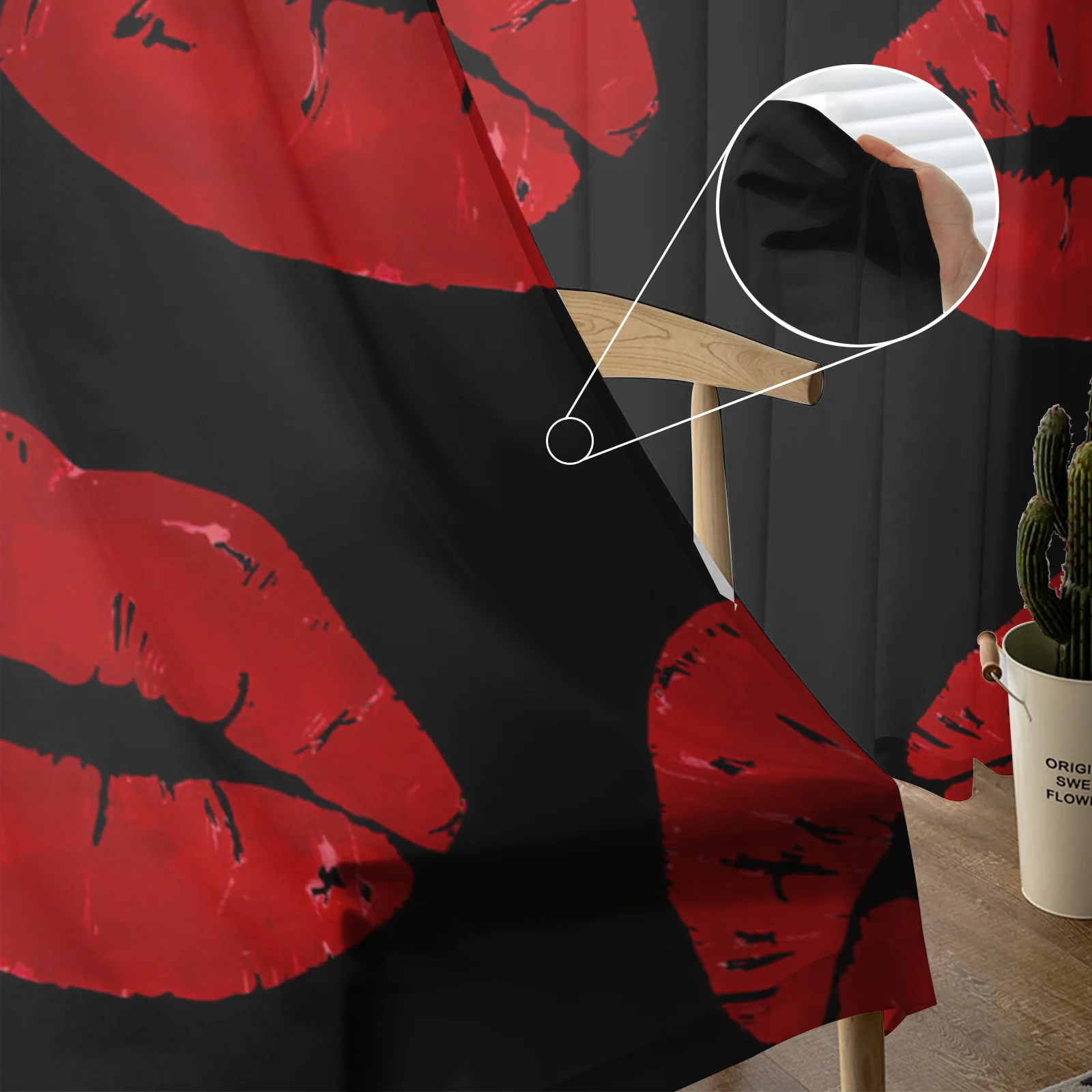 Черные прозрачные шторы с принтом красных губ тюлевые занавески для окон