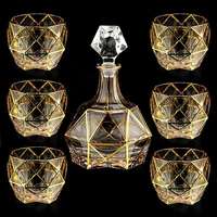 bohemian gold lined crystal glass whiskey glass home european style lead free foreign wine glass seven piece set wine set
