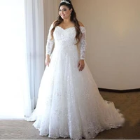 eightale plus size wedding dress v neck appliques lace long sleeves beaded white ivory wedding gowns beach bridal dress
