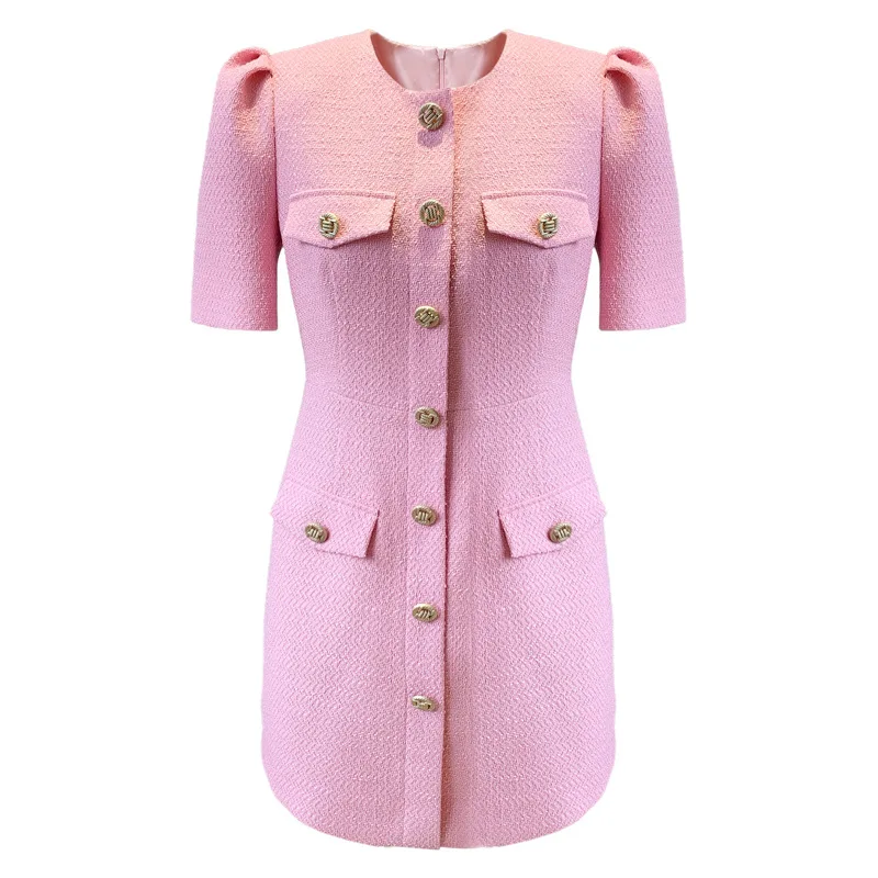 

21 years new light mature style tweed slim short skirt temperament goddess fan short-sleeved dress