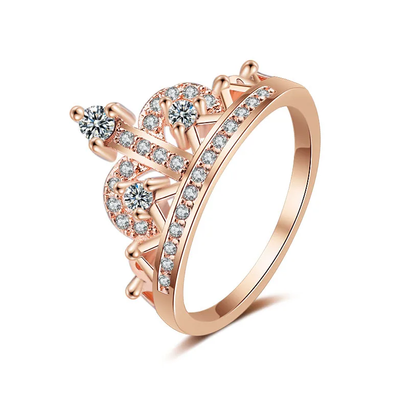 Rose Gold-2 Mossovy, Женское кольцо с короной из розового золота, модные популярные обручальные кольца с кубическим цирконием для женщин, женские кольца, аксессуары для женщин - Цвет основного камня: Rose Gold-2