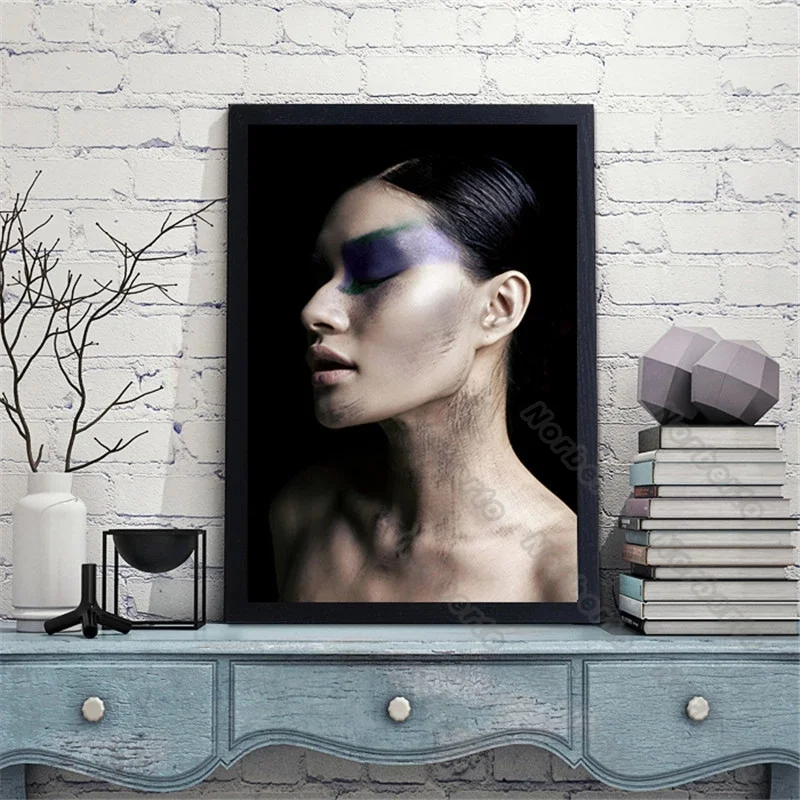 

Modern Fashion Style Canvas Painting Wall Posters and Print White Women with Smoky Makeup for Home Rooms Wall Decoration