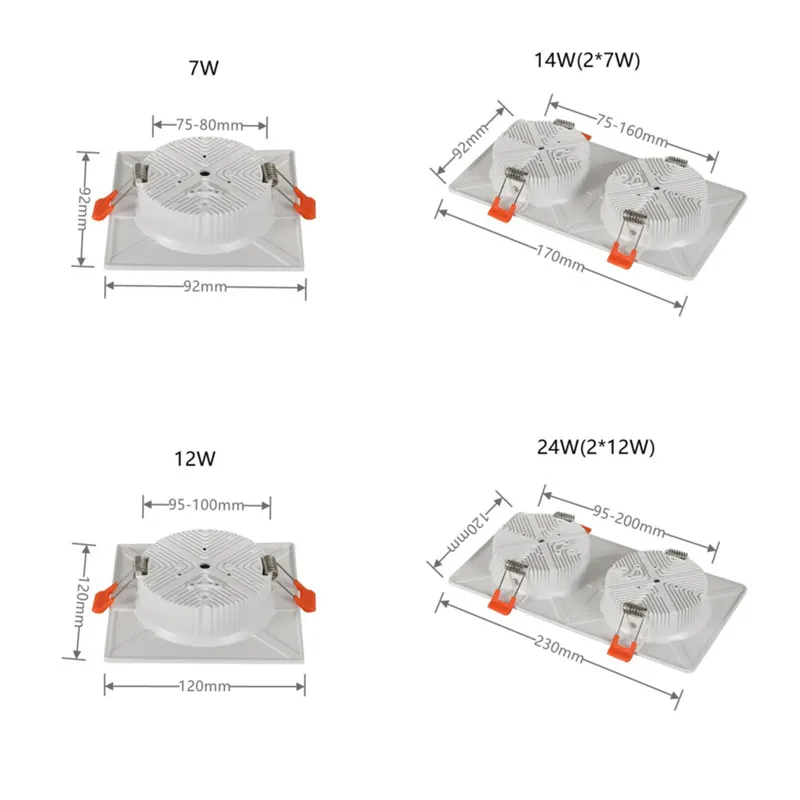Квадратная ультра тонкий Встраиваемый светодиодный светильники 7 Вт 12 14 15 18 30 36 SMD