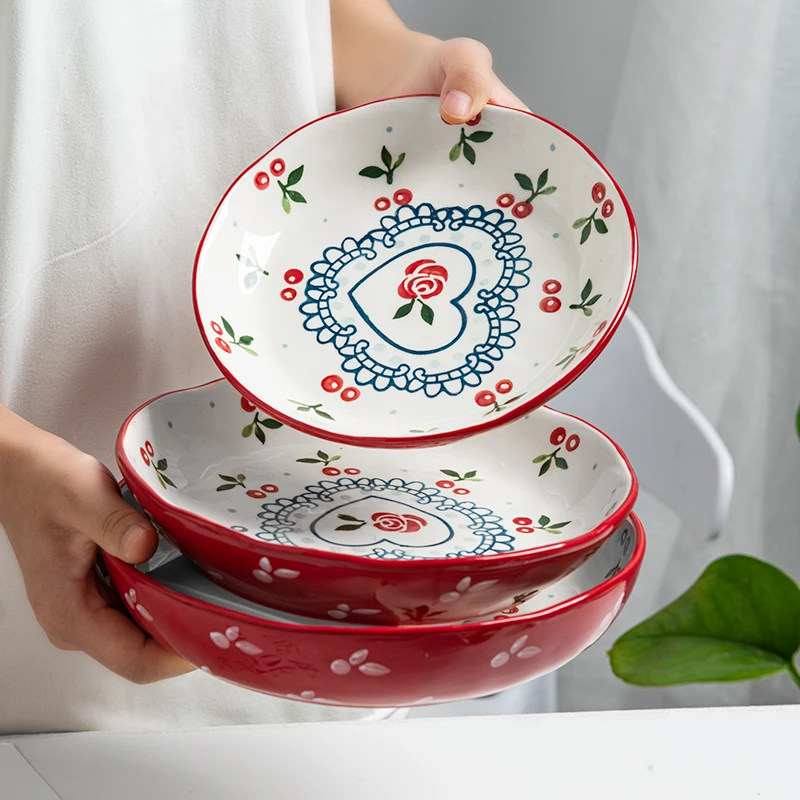 Японская свежая посуда вишневая керамическая тарелка креативный домашний декор