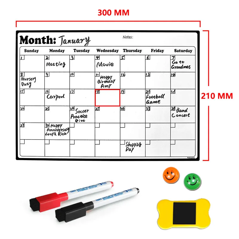 А4 белая доска сухой Стирайте сверхмощный Магнитный ежемесячный холодильник
