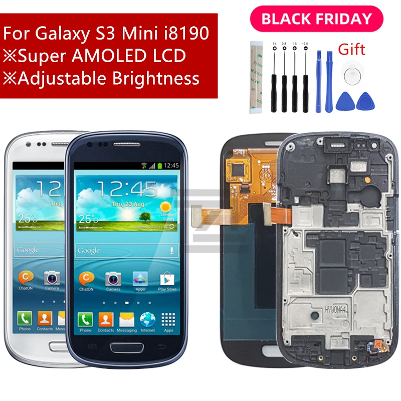 Для SAMSUNG Galaxy S3 Mini ЖК-дисплей i8190 кодирующий преобразователь сенсорного экрана в сборе с рамкой дисплея S3 Mini i8195 i8200 запасные части