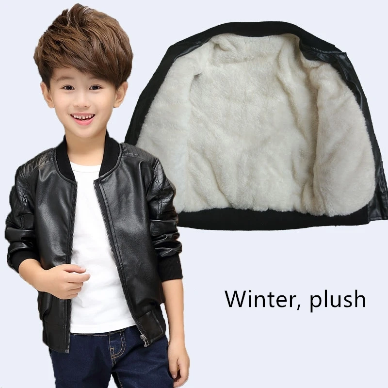 

Boys Coats Autumn Winter Fashion Korean Children's Plus Velvet Warming Cotton PU Leather Jacket For Kids leather coat 1-12Y