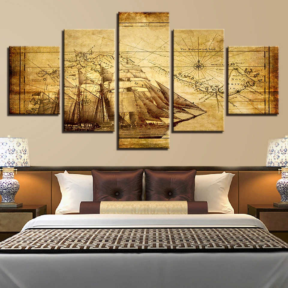 Картина на холсте рисунок ядра ретро-постер древняя карта военного корабля