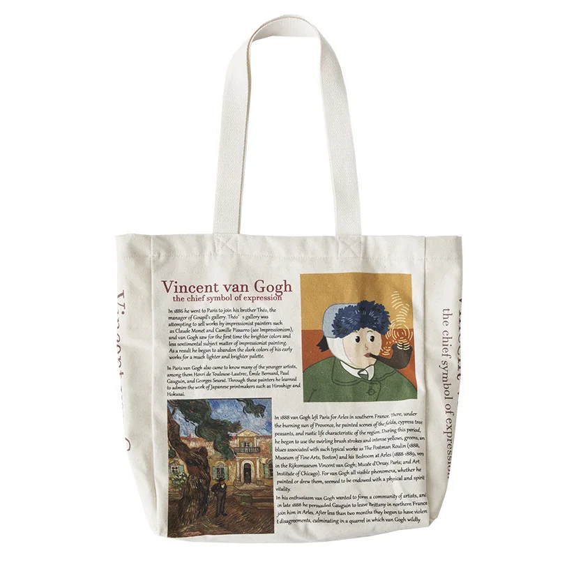 

Women Canvas Shoulder Bag Vincent van Gogh Printing Simple Shopping Bags Students' Book Bag Cotton Cloth Handbags Tote For Girls