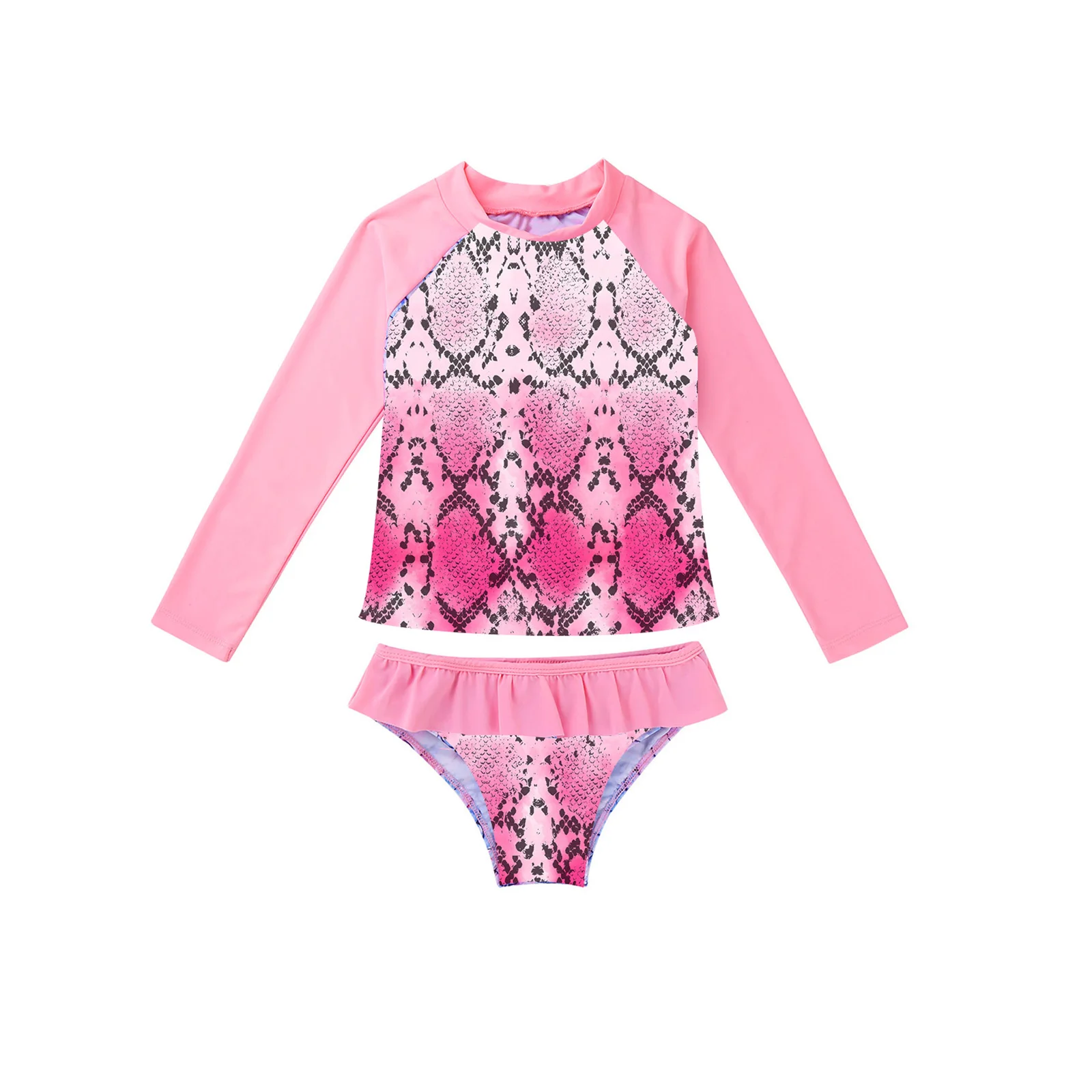 Пляжный костюм для девочек с длинными рукавами и принтом в виде рыбьей чешуи |