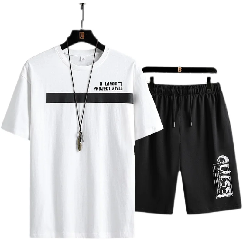 

Men Casual Set Letter Print Tracksuit 2021 Fashion 2 Piece Striped Short Sleeve T-shirt+Shorts Male Sportswear Summer Sportsuit