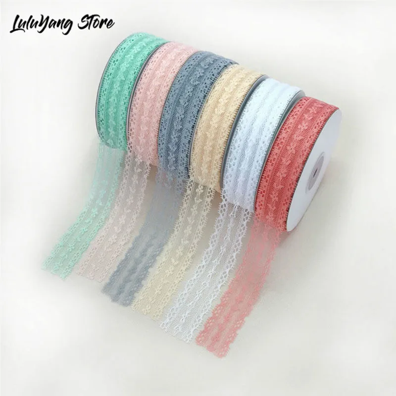 

25yards Lace Fabric Ribbon DIY Embroidered Net Cord Colorful White Trim Collar Webbing Cloth Decoration Flower Packing Material