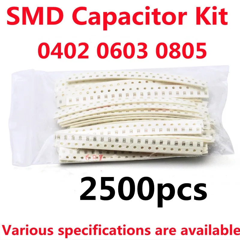 

2500PCS/Lot 0402 0603 0805 SMD Capacitor Assorted kit 50values*50pcs 1pF~10uF Samples Kit Electronic Diy Kit 10pF1nF 10nF 100nF