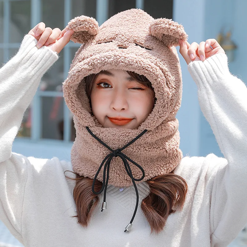 

HT3896 2021 New Hat Scarf Set Cute Ears Women Winter Hat with Scarf Ladies Berber Fleece Ski Earflap Cap Female Winter Accessory