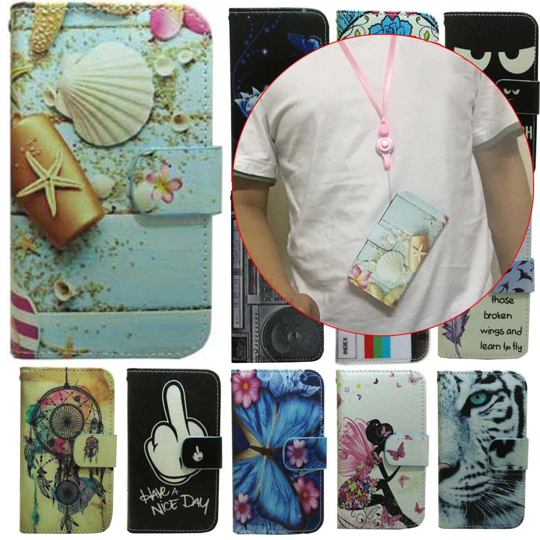 Чехол книжка с кошельком в виде бабочки черепа Льва кота собаки панды совы волка