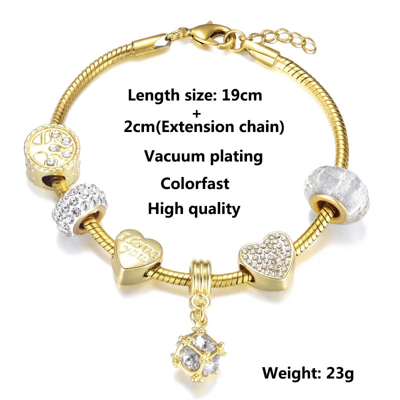 

Fashion Golden I Love You Heart Crystal Pendant Charms Bracelet For Women High Quality Brand Bracelet Jewelry Gift Dropshipping