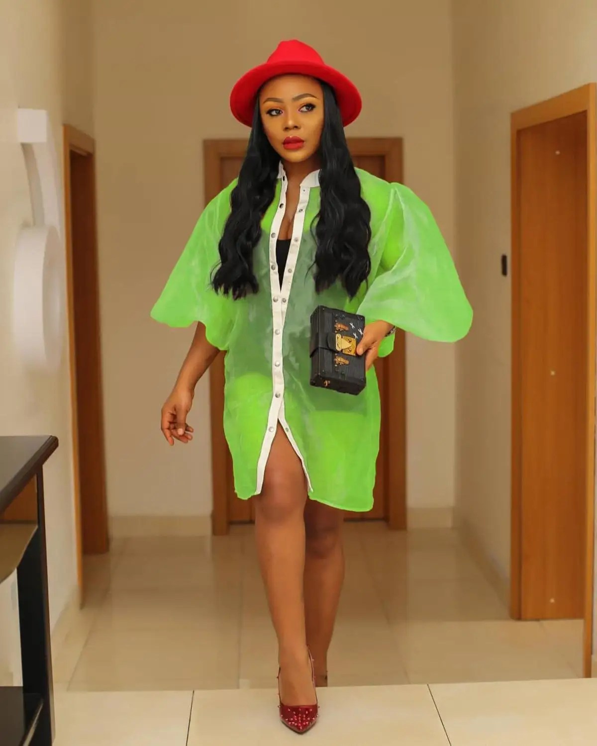 

Organza See Through Casual Coat Lantern Sleeve Button Solid Open Stitch Trench Coat Women Clothes Club Sexy Long Coat