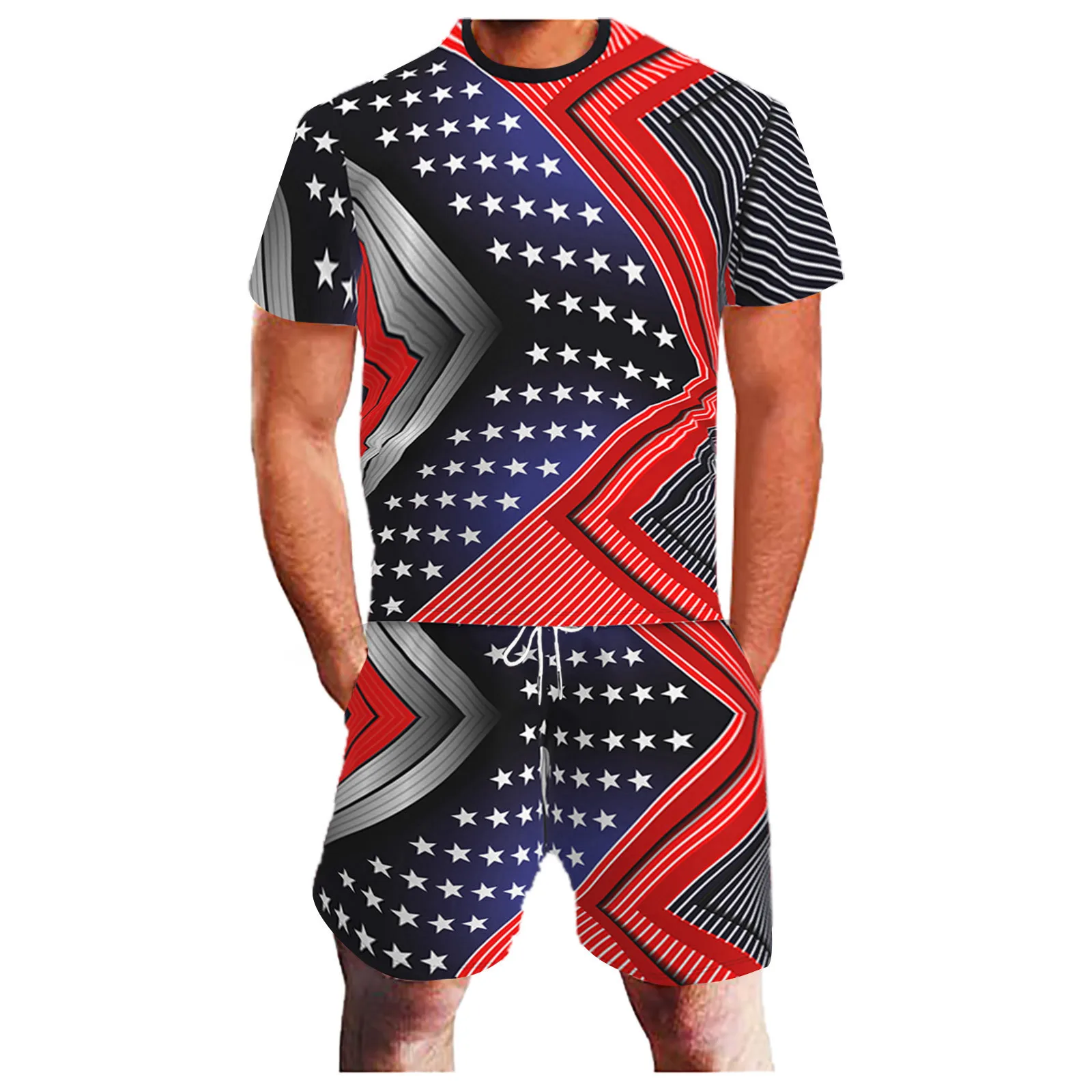 

53# Summer Men's Tracksuit Loose Casual 3d Digital Printing Men's Sets Independence Day Sports Mens Shorts Suit Jogging Homme