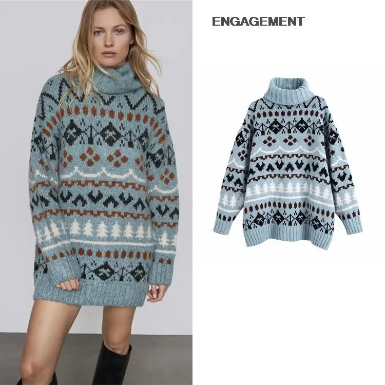 

ENGAGEMENT za 2021 female Loose geometric pattern jacquard design knit sweater top autumn winter women sweater