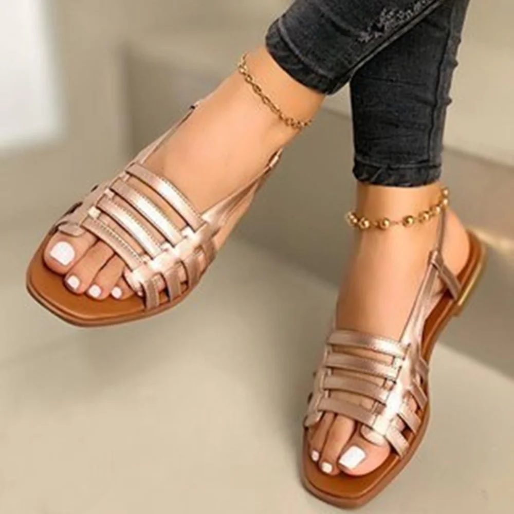 

2021 Summer Flat Round Toe Casual Women's Sandals Women's Sandals Wish Foreign Trade New Style Large Size 40-43 Sandals