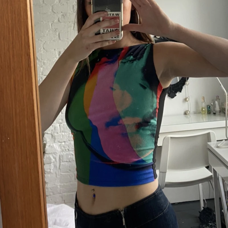 Уличная одежда в стиле Харадзюку Y2K сетчатые майки женские корейские винтажные