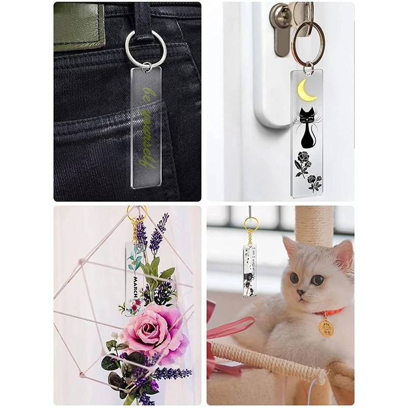 150Pcs Acrylic Keychain Blank with Rings for Vinyl, Clear Key Chains Rectangle Acrylic Blanks for DIY Crafts and Project