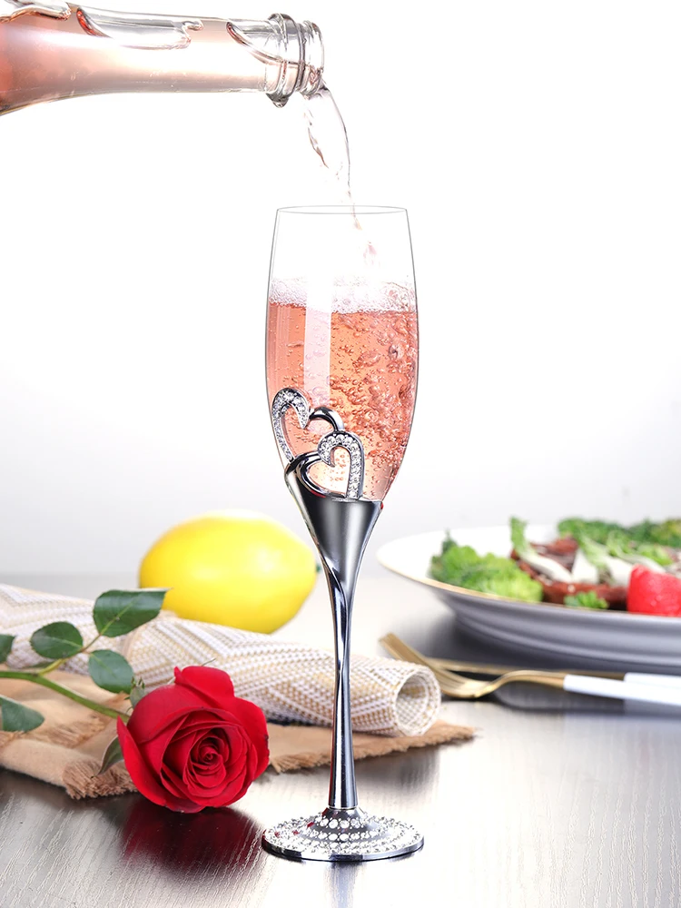 2 шт./компл. сердце Стекло с украшением в виде кристаллов Свадебные тостов