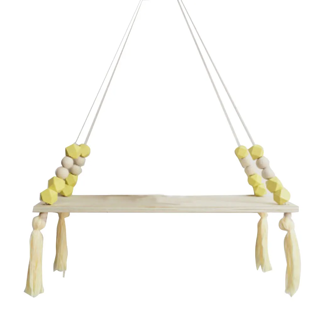 Скандинавская полка для хранения с деревянными бусинами и кисточками деревянная