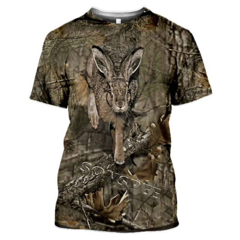 

Men and Women Casual Funny T-shirt Camouflage T-shirt Hunting Animal Rabbit 3D Fashion Street Clothing Short Sleeve