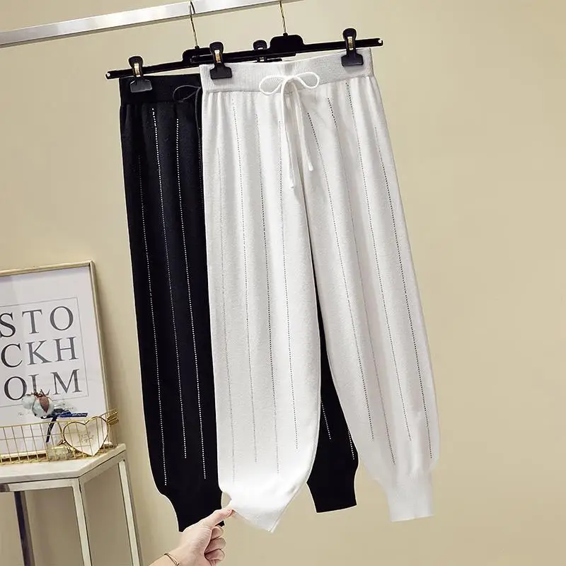 Размера плюс в винтажном стиле Сезон весна Ice Silk вязаные штаны-шаровары брюки для