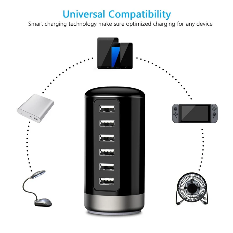 Фото Портативное Сетевое зарядное устройство с 6 портами USB для дома и путешествий