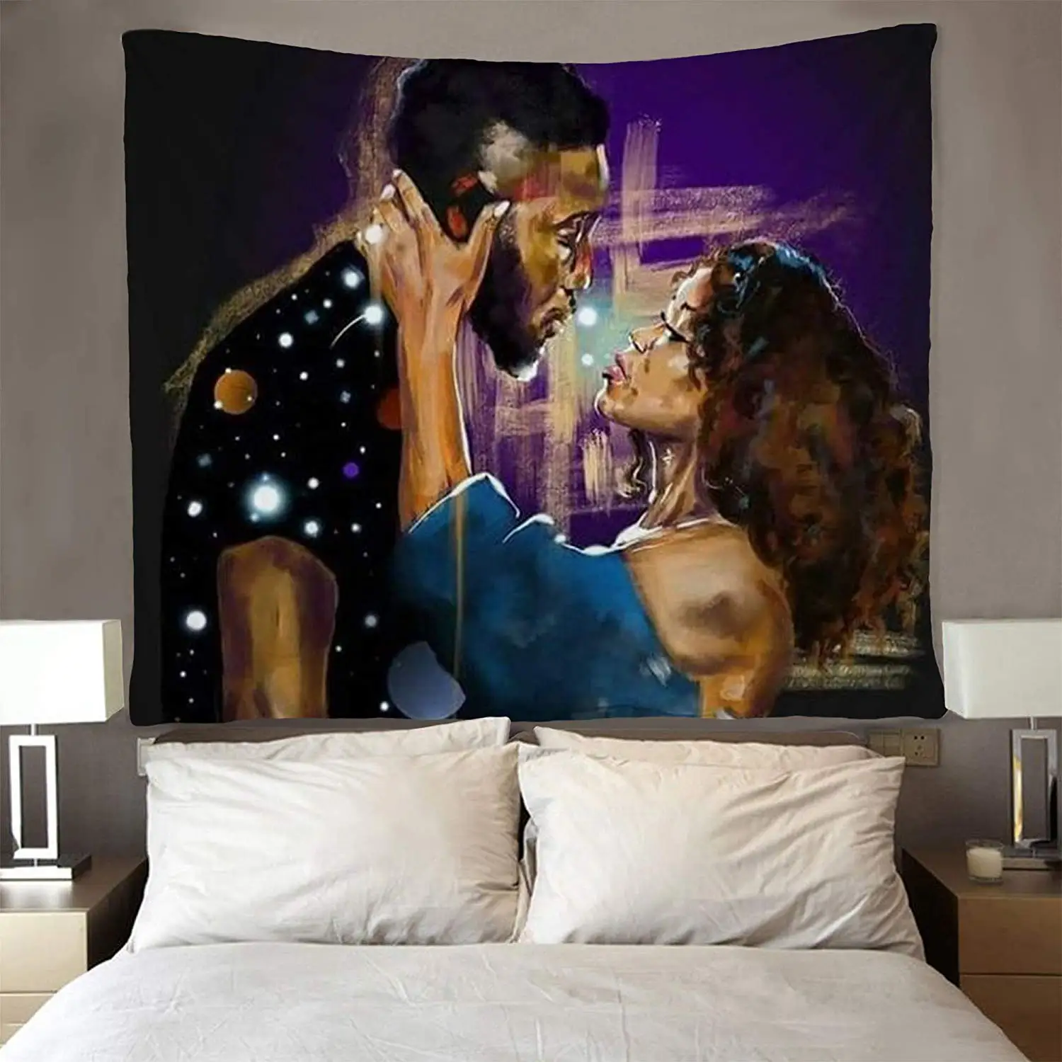 Черный художественный Афро-американский парный поцелуй гобелены хиппи