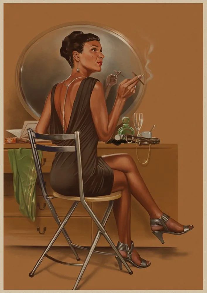 01 Red PIN UP GIRLS of the World War II ретро постер из крафт бумаги в винтажном стиле для кафе