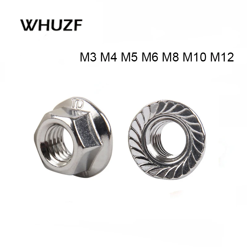 10/25/50/55 шт. Шестигранная Фланцевая гайка из нержавеющей стали M3 M4 M5 M6 M8 M10 M12 304S