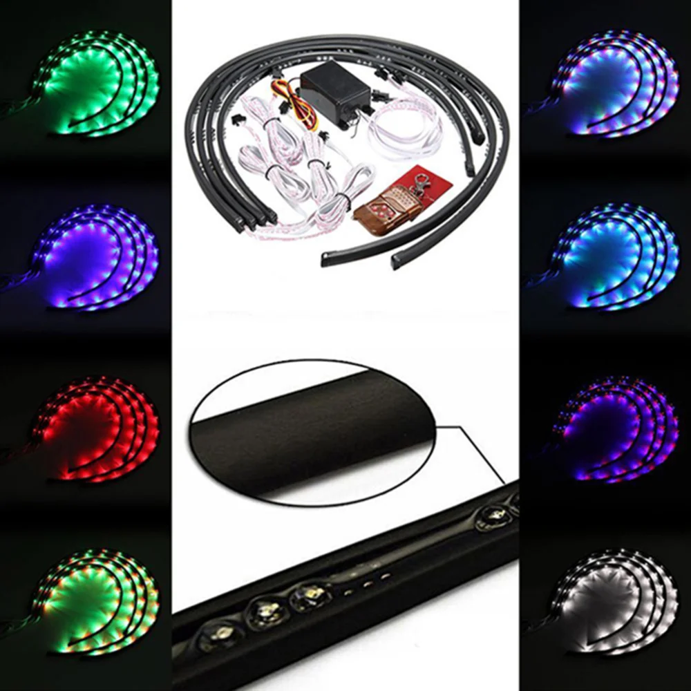 

Set of 4pcs LED Car Neon Strip Underbody Under Car Body Light Kit with Car Chassis Strip Light Waterproof Glow Flashing Lamp for