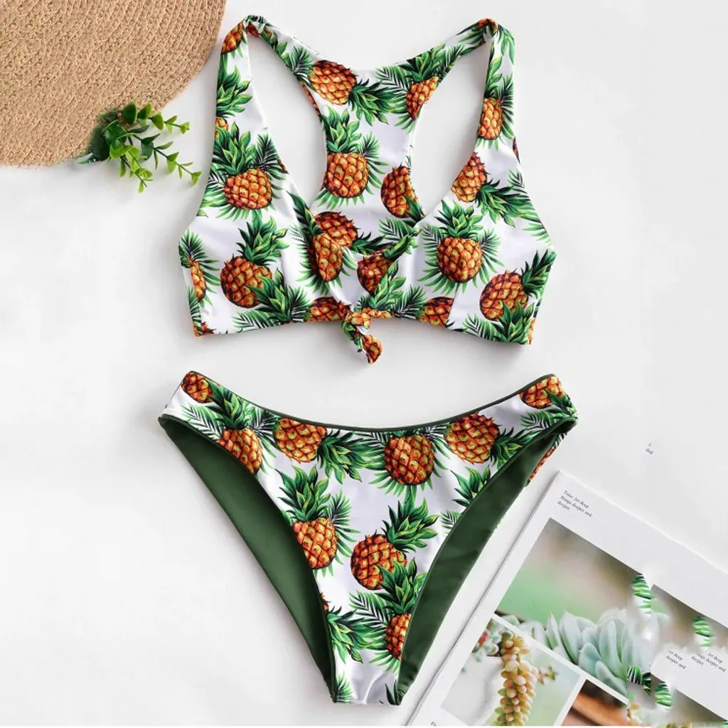 Комплект бикини с принтом фруктов женские купальники в стиле бохо эффектом пуш