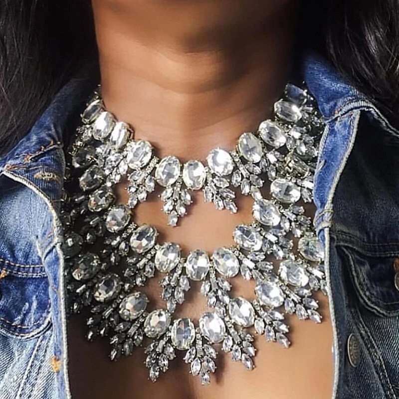 Dvacaman Luxury Handmade Pendant Necklace for Women Wedding Party Bohemian Shiny 3pcs/set Crystal Choker Jewelry Female | Украшения и