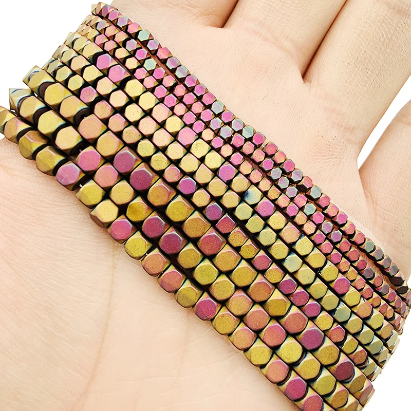 

2/3/4MM Matte Rose Red Square Shape Charm Hematite Loose Spacers Beads Natural Stone For Jewelry Making Diy Bracelet Pendant