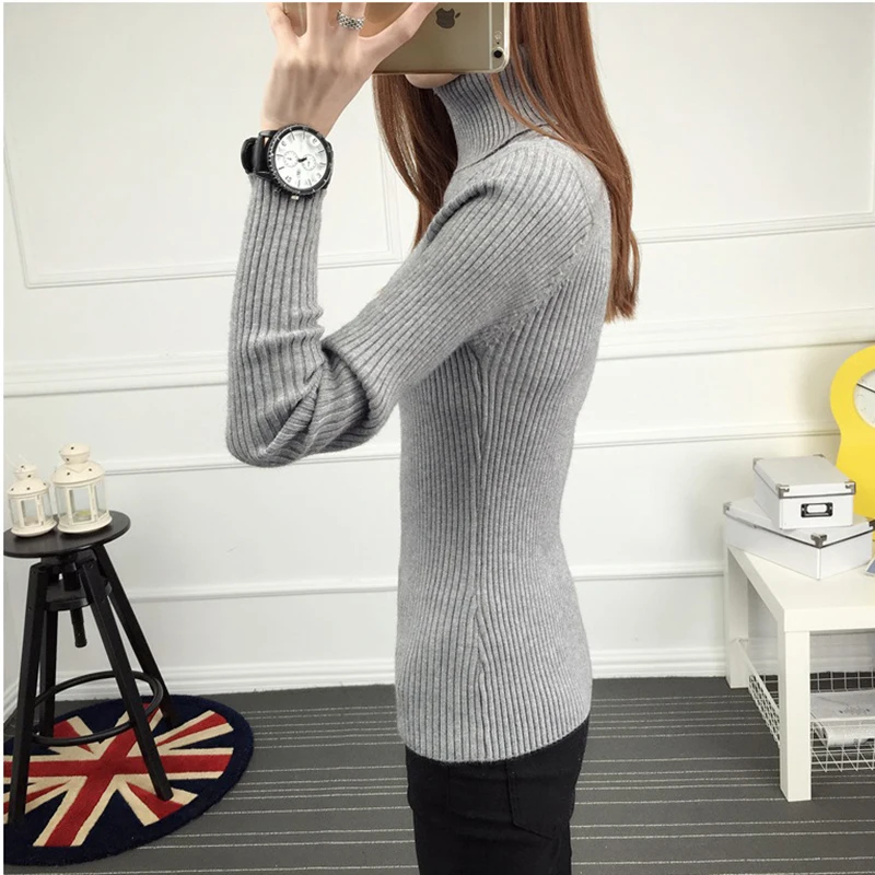 Свитер-водолазка женский осенне-зимний новый стиль приталенный с капюшоном