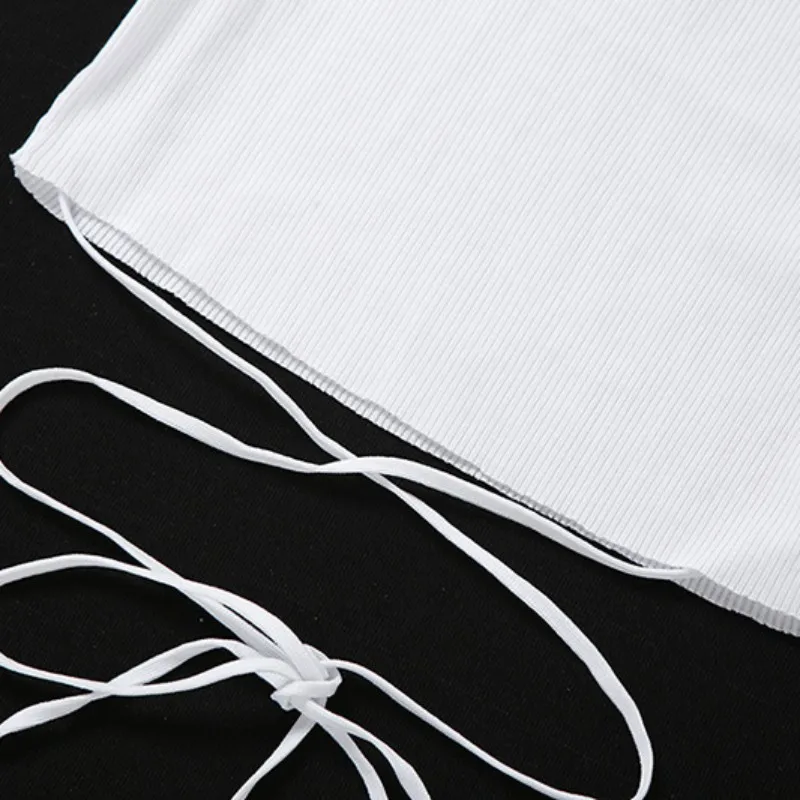 

Sexy Women Solid Knitted Thin T-shirt Cross Strap Summer Female Short Top O-neck Short Sleeve Tee Fashion Bandage Clubwear