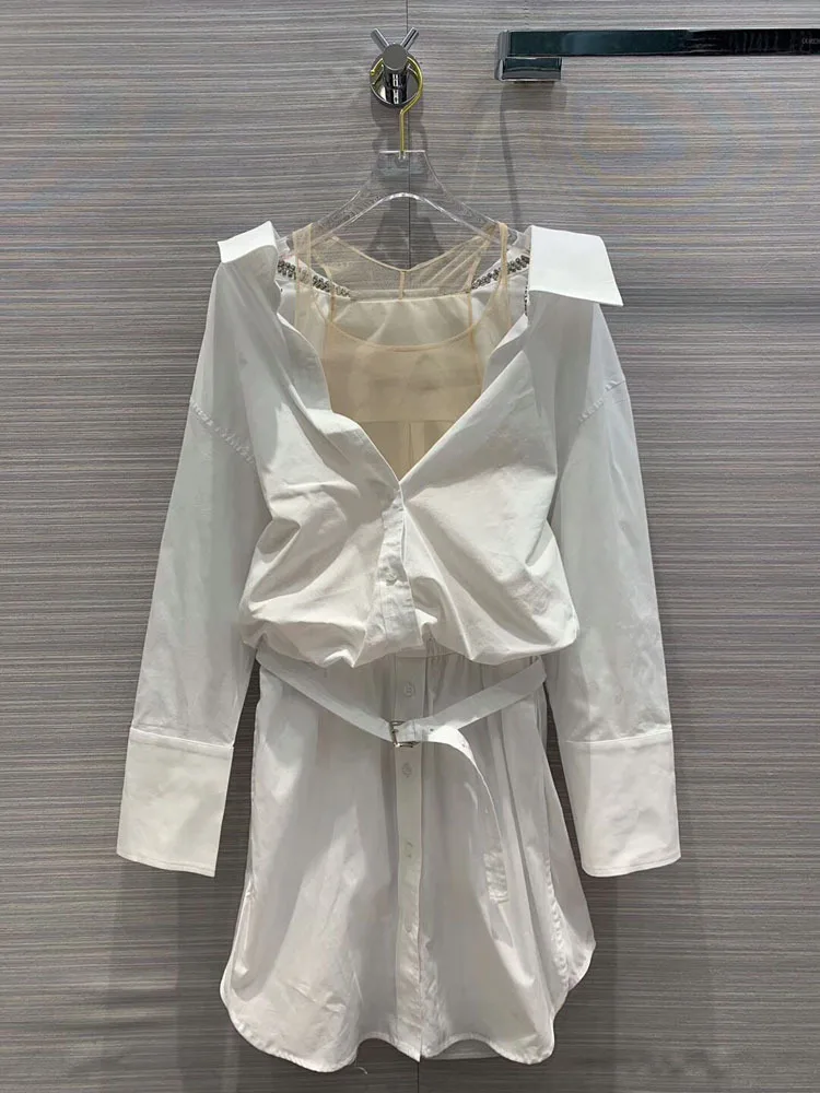 2020 Ранняя весна новое модное дамское сшитое платье рубашка из двух частей