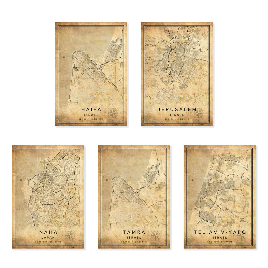 TEL AVIV-YAFO TAMRA HAIFA город винтажная карта печать Израиль городская Дорожная плакат