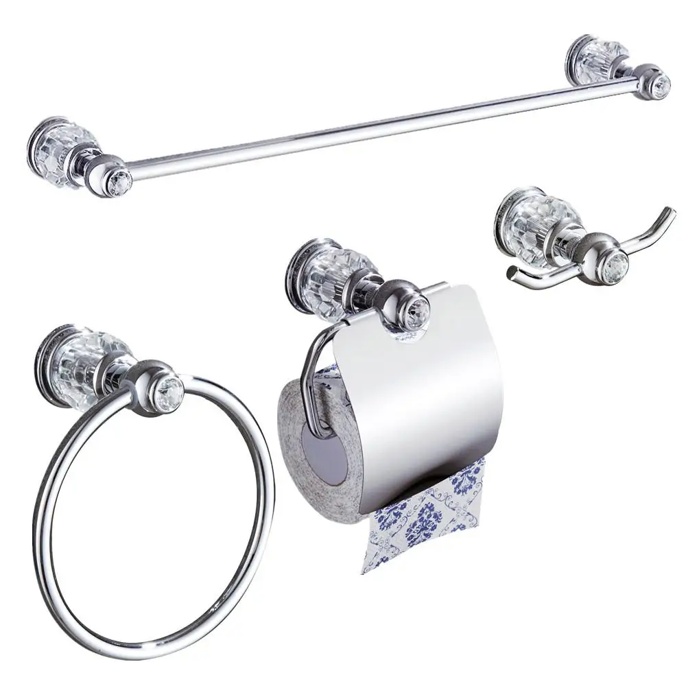 

Luxury Chrome Crystal Bathroom Accessories Wall Mount Brass Towel Holder Bathroom Hardware Set Silver Robe Hook send from Brazil