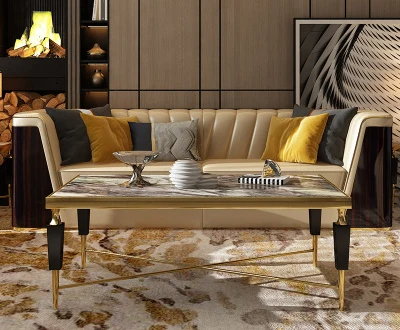 Элегантный металлический журнальный столик в европейском стиле с мраморной