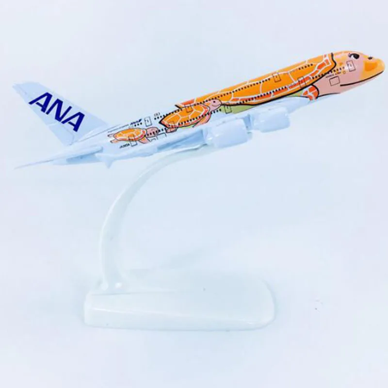 14CM 1/500 Scale A380 380 Japan ANA Airlines Orange Turtle KaLa Plane Model Alloy Aircraft Collectible Display Plane decoration images - 6