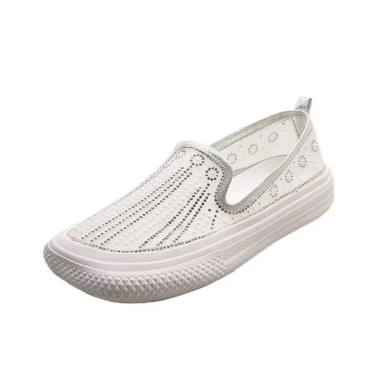 

Casual Woman Shoe Crystal Soft Slip-on Female Footwear Square Toe Shallow Mouth Modis Rhinestone Summer Slip On New Dress 2021 F