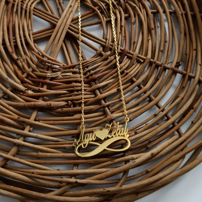 Двойное имя сердце ожерелье персонализированные Бесконечность на заказ ручной