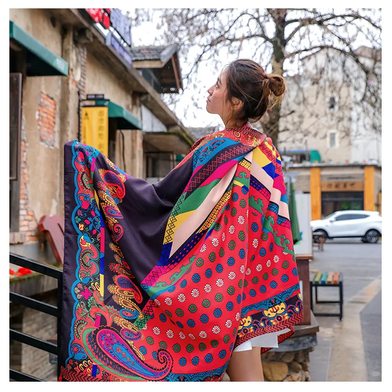

New Ethnic Style Cotton and Linen Scarf Women's Shawl Autumn and Winter Travel Scarf Seaside Vacation Sun Protection Beach Towel