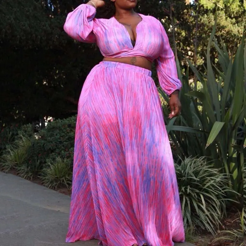 Женский комплект короткий топ с длинным рукавом и принтом в полоску 2